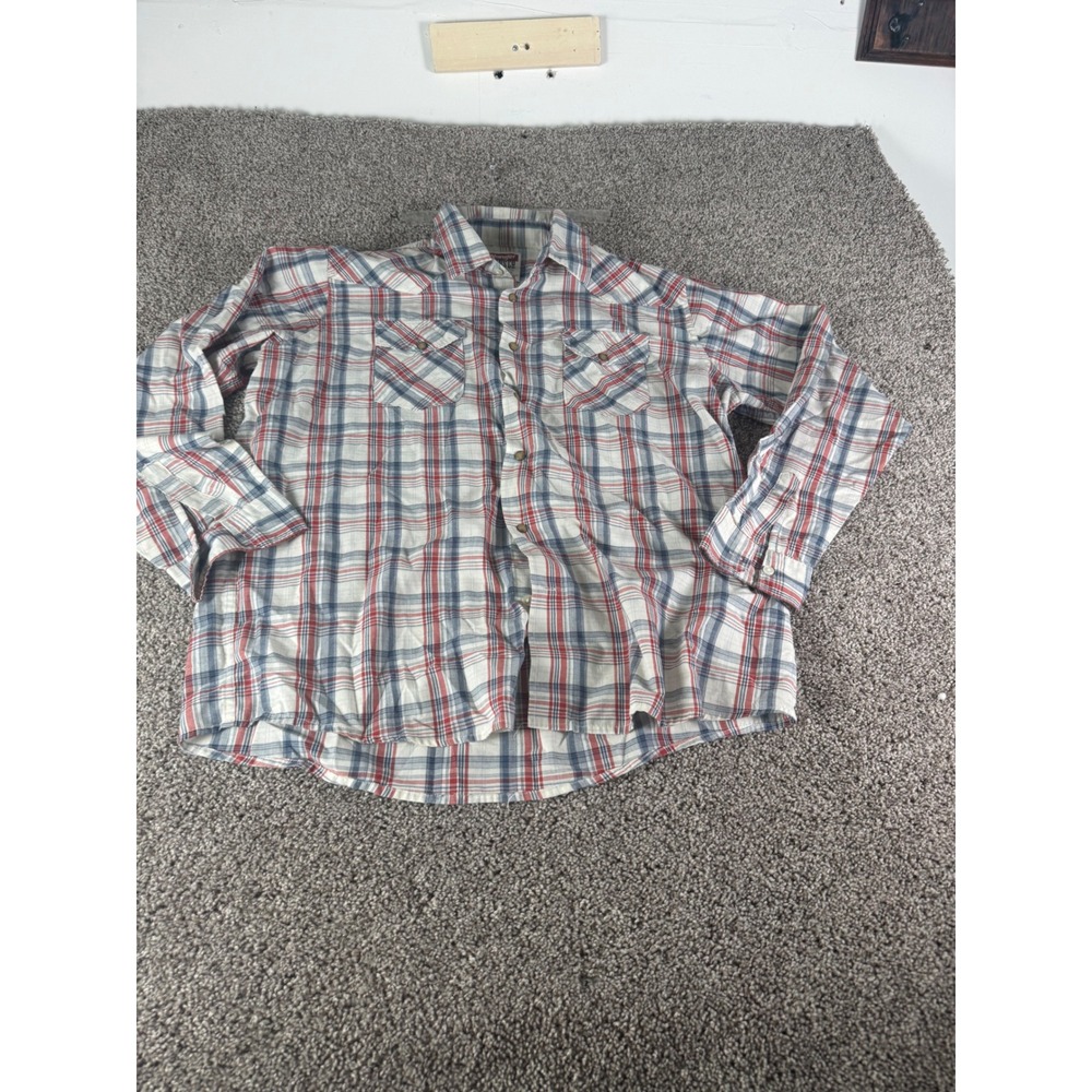 Wrangler Jeans Co Mens XL Red White Blue Plaid Western Long Sleeve Button Shirt
